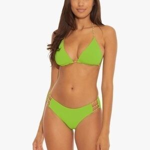Becca  Bikini Top womens small Jessica Reversible Banded Halter Green and Pink